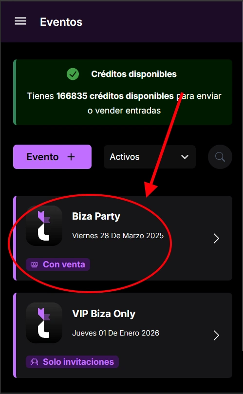 Seleccionar evento