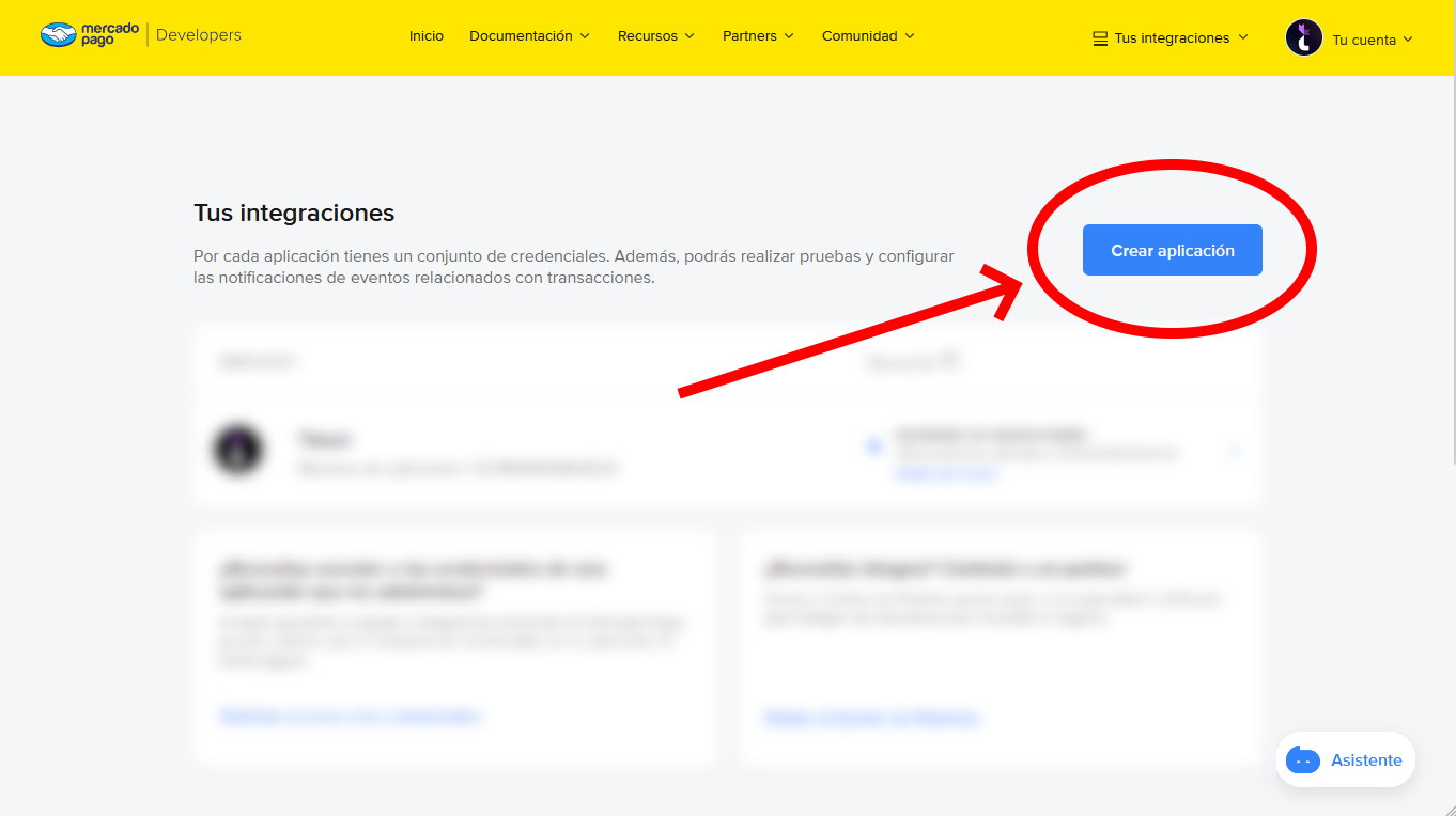 Crear aplicación en Mercado Pago - Paso 1
