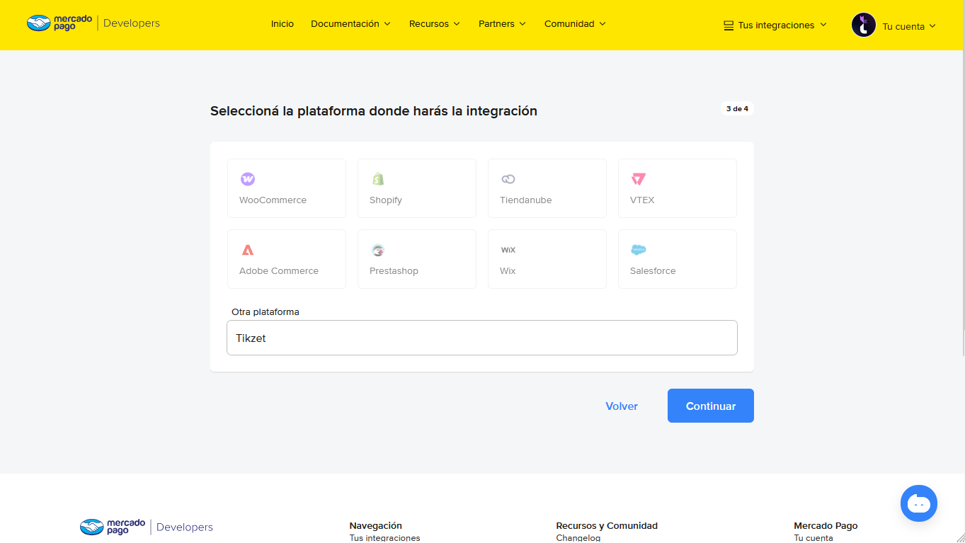 Crear aplicación en Mercado Pago - Paso 4