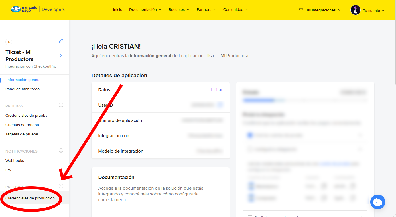Crear aplicación en Mercado Pago - Paso 6