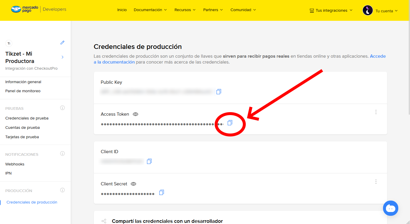 Crear aplicación en Mercado Pago - Paso 8