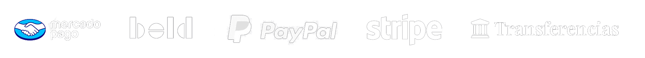 Medios de pago: Mercado Pago, Bold, PayPal, Stripe, Transferencias