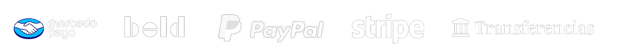 Medios de pago: Mercado Pago, Bold, PayPal, Stripe, Transferencias